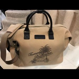 Tommy Bahamas tan with leather strap duffle bag